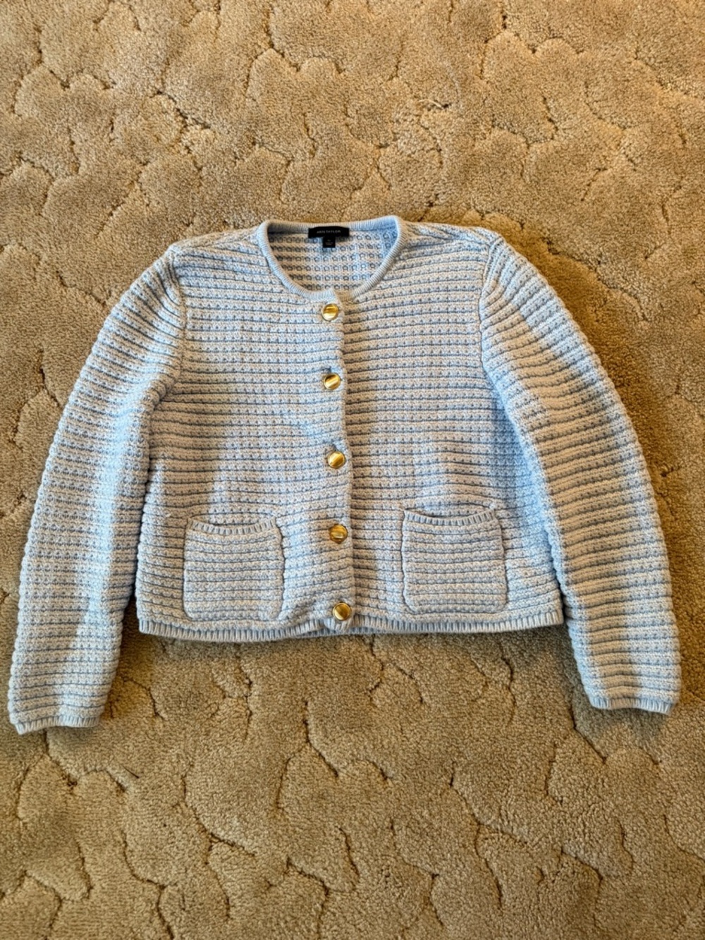 Ann Taylor Light Blue Ribbed Knit Button-Front Cardigan